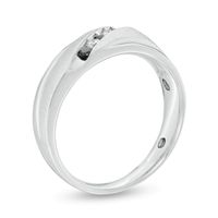 Men's 0.18 CT. T.W. Black and White Diamond Slant Five Stone Anniversary Band in Sterling Silver|Peoples Jewellers