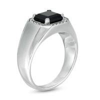 Men's 8.0mm Square Onyx and 0.18 CT. T.W. Diamond Octagonal Frame Ring in Sterling Silver|Peoples Jewellers