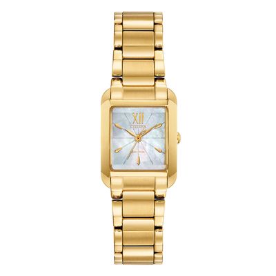 Ladies' Citizen Eco-Drive®L Bianca Gold-Tone Watch with Rectangular Mother-of-Pearl Dial (Model: EW5552-53D)|Peoples Jewellers