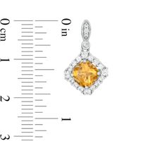 Cushion-Cut Citrine and Lab-Created White Sapphire Frame Pendant and Drop Earrings Set in Sterling Silver|Peoples Jewellers