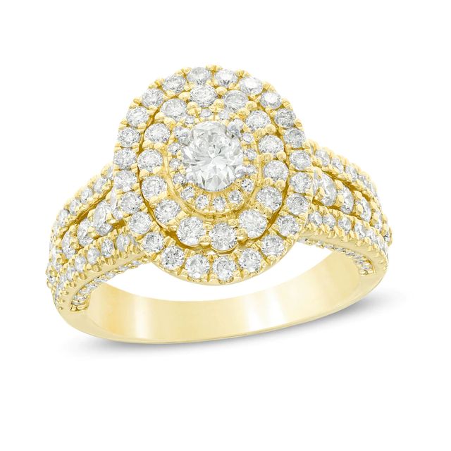 1.95 CT. T.W. Oval Diamond Triple Frame Multi-Row Engagement Ring in 10K Gold|Peoples Jewellers