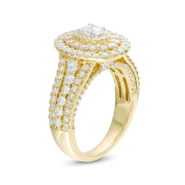 1.95 CT. T.W. Oval Diamond Triple Frame Multi-Row Engagement Ring in 10K Gold