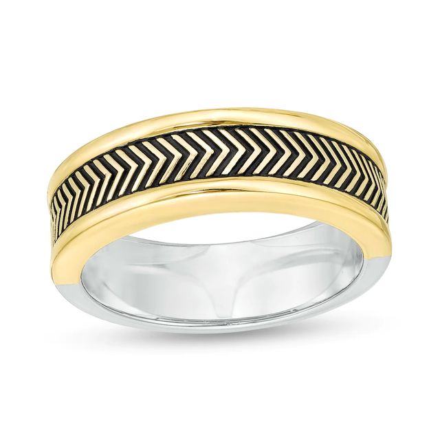 Vera Wang Men Antique-Finished Chevron Pattern Ring in Sterling Silver and 10K Gold