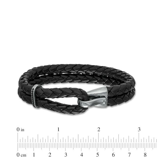 Vera Wang Men 0.11 CT. T.W. Black Diamond Braided Leather Bracelet in Sterling Silver with Black Rhodium - 8.5"|Peoples Jewellers