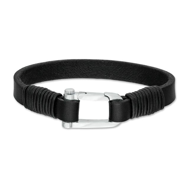 Vera Wang Men Leather Cord Bracelet with Sterling Silver Buckle Clasp - 8.5"|Peoples Jewellers