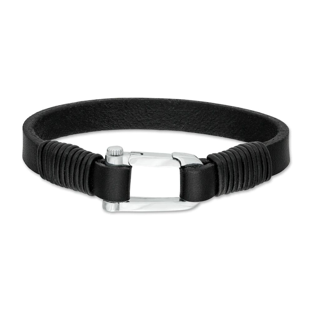 Vera Wang Men Leather Cord Bracelet with Sterling Silver Buckle Clasp - 8.5"|Peoples Jewellers