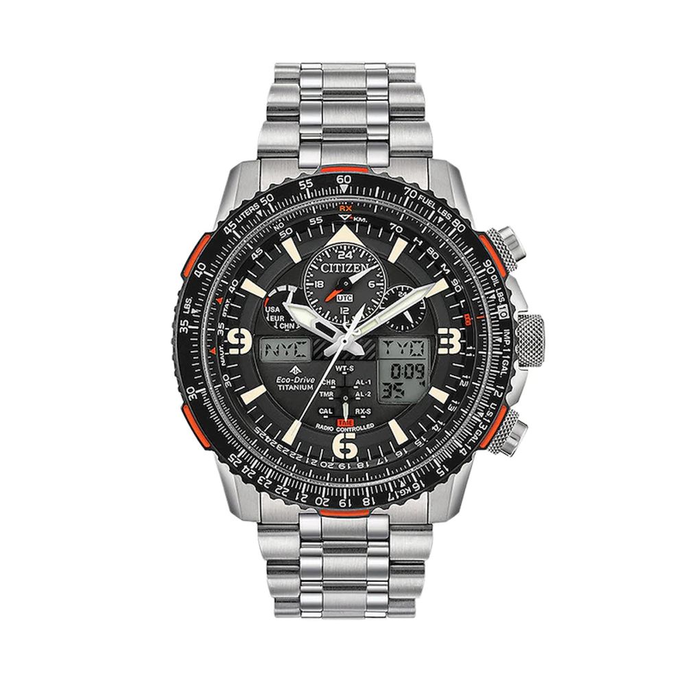 Men's Citizen Eco-Drive® Promaster Skyhawk A-T Super Titanium™ Chronograph Watch with Black Dial (Model: JY8108-53E)|Peoples Jewellers