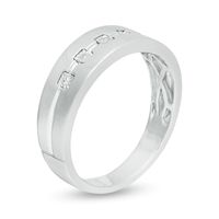 Men's 0.06 CT. T.W. Diamond Grooved Band in 10K White Gold|Peoples Jewellers