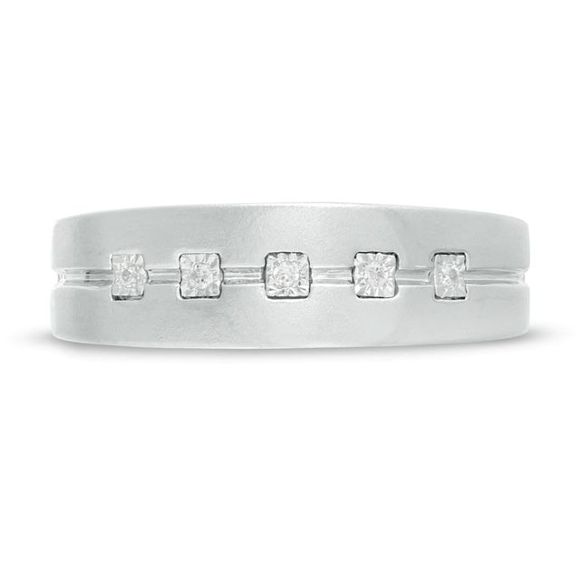 Men's 0.06 CT. T.W. Diamond Grooved Band in 10K White Gold|Peoples Jewellers