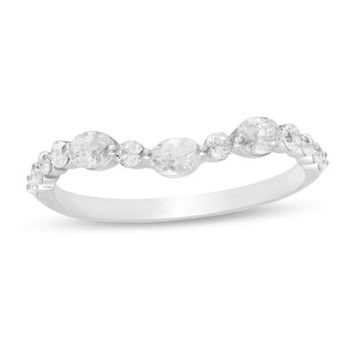 0.45 CT. T.W. Oval Diamond Alternating Contour Anniversary Band in 14K White Gold|Peoples Jewellers