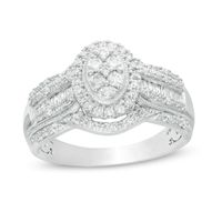 0.50 CT. T.W. Composite Diamond Oval Frame Multi-Row Vintage-Style Engagement Ring in 10K White Gold|Peoples Jewellers