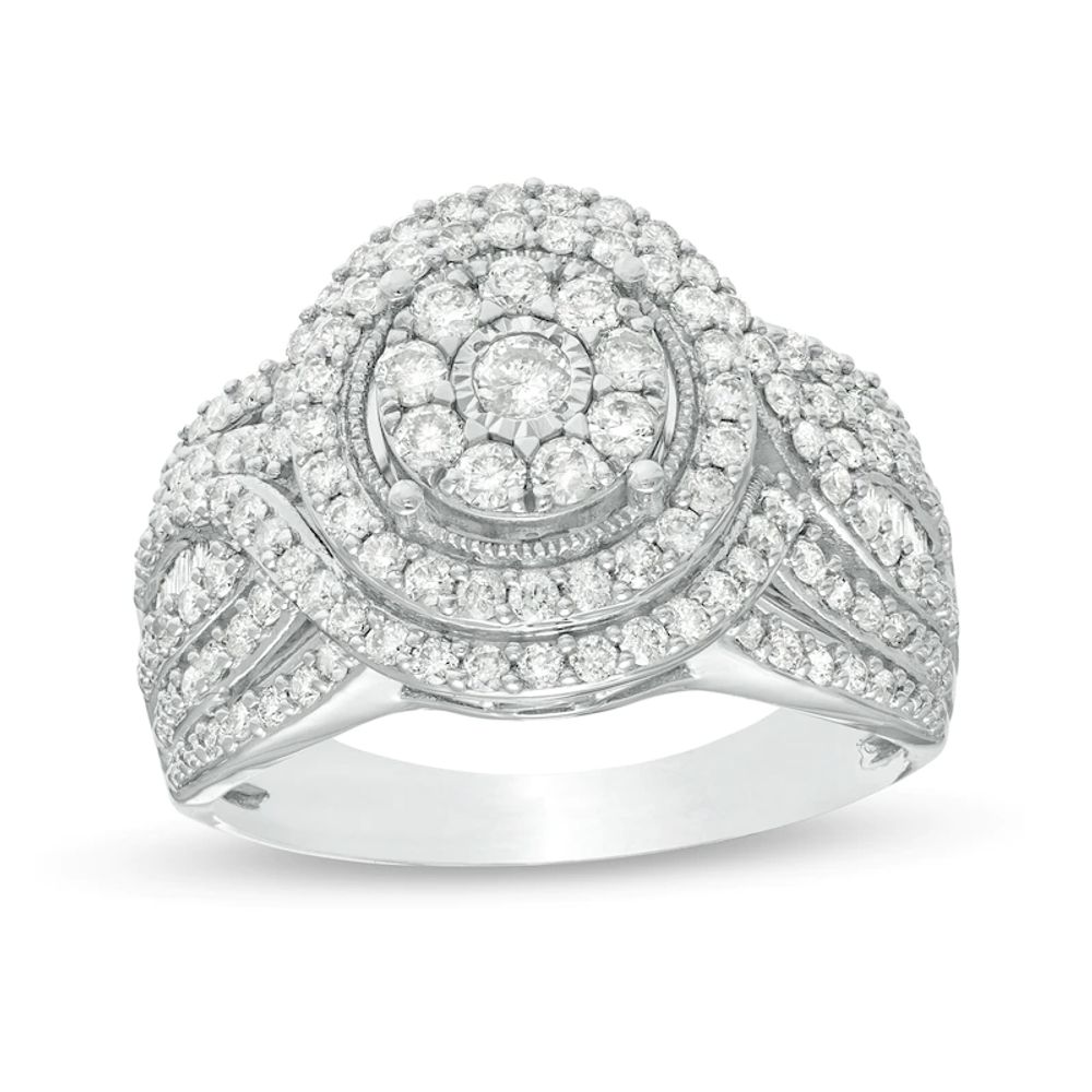1.00 CT. T.W. Composite Diamond Double Frame Multi-Row Vintage-Style Engagement Ring in 10K White Gold|Peoples Jewellers