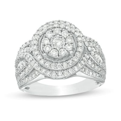 1.00 CT. T.W. Composite Diamond Double Frame Multi-Row Vintage-Style Engagement Ring in 10K White Gold|Peoples Jewellers