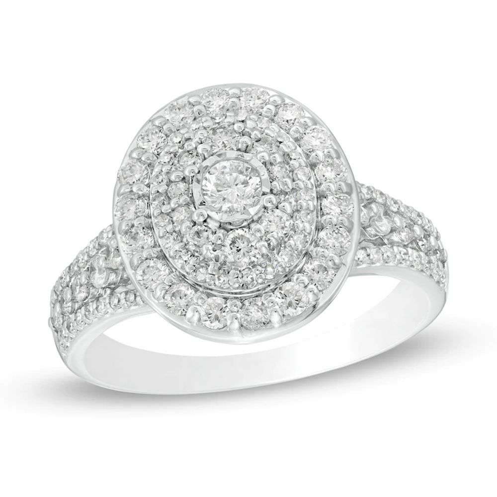 0.95 CT. T.W. Diamond Frame Multi-Row Engagement Ring in 10K White Gold|Peoples Jewellers