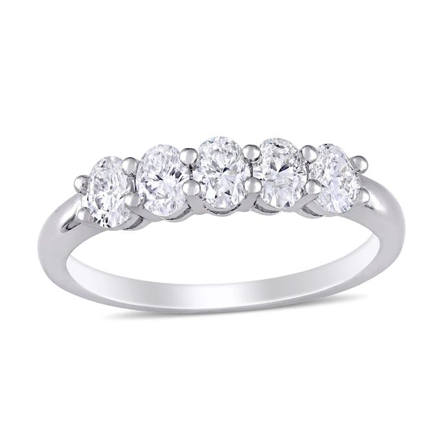 0.95 CT. T.W. Oval Diamond Five Stone Anniversary Band in 14K White Gold (H/VS2)|Peoples Jewellers