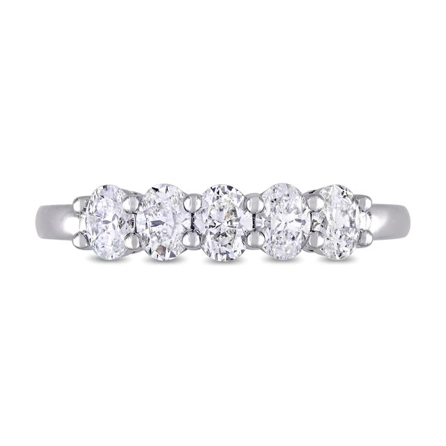 0.95 CT. T.W. Oval Diamond Five Stone Anniversary Band in 14K White Gold (H/VS2)|Peoples Jewellers