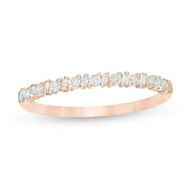 0.065 CT. T.W. Baguette and Round Diamond Alternating Anniversary Band in 10K Rose Gold|Peoples Jewellers