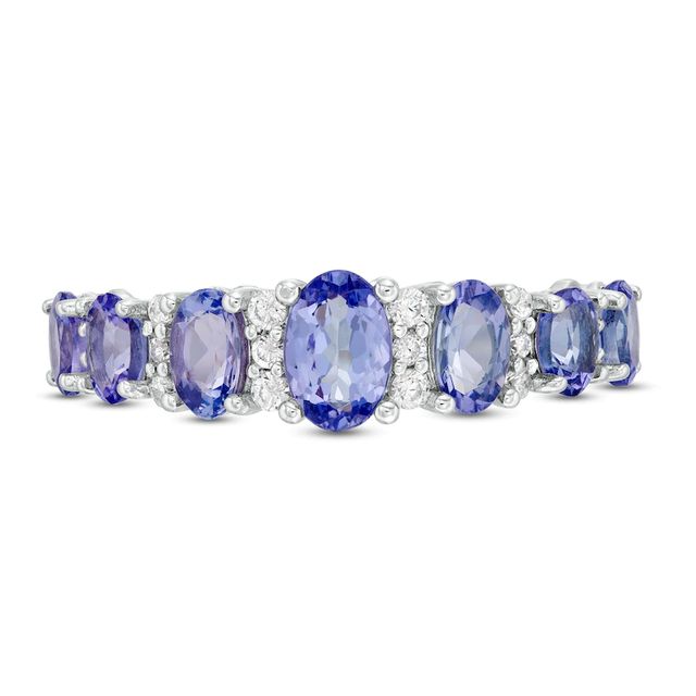 Oval Tanzanite and 0.13 CT. T.W. Diamond Graduated Seven Stone Ring in 10K White Gold