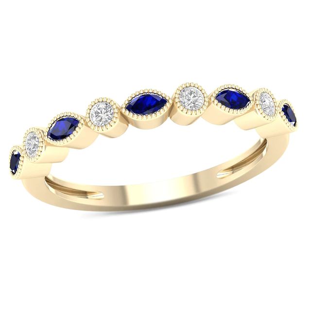 Marquise Blue Sapphire and 0.10 CT. T.W. Diamond Four Stone Art Deco Stackable Ring in 10K Gold|Peoples Jewellers