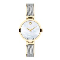 Ladies' Movado Amika Two-Tone Mesh Bangle Watch with White Mother-of Pearl Dial (Model: 0607362)|Peoples Jewellers