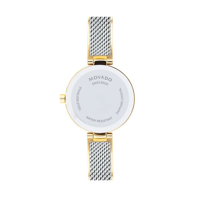 Ladies' Movado Amika Two-Tone Mesh Bangle Watch with White Mother-of Pearl Dial (Model: 0607362)