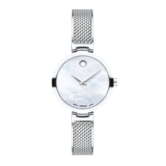 Ladies' Movado Amika Mesh Bangle Watch with White Mother-of Pearl Dial (Model: 0607361)|Peoples Jewellers