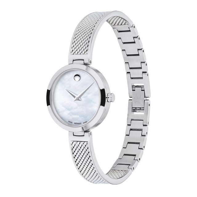 Ladies' Movado Amika Mesh Bangle Watch with White Mother-of Pearl Dial (Model: 0607361)|Peoples Jewellers