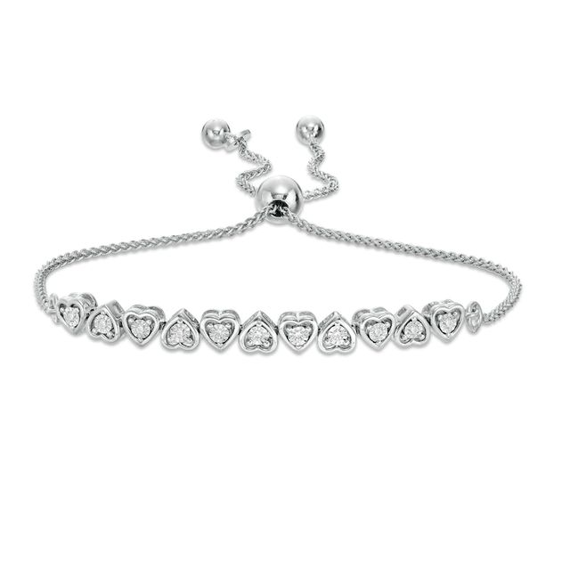 0.09 CT. T.W. Diamond Alternating Heart Bolo Bracelet in Sterling Silver - 9.5"|Peoples Jewellers