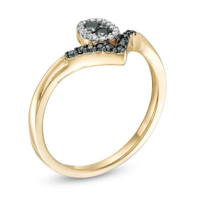 0.20 CT. T.W. Enhanced Black and White Composite Diamond Oval Frame Chevron Ring in 10K Gold|Peoples Jewellers