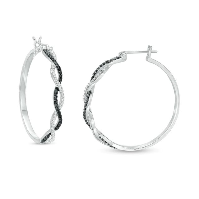 0.45 CT. T.W Enhanced Black and White Diamond Twist Hoop Earrings in Sterling Silver|Peoples Jewellers
