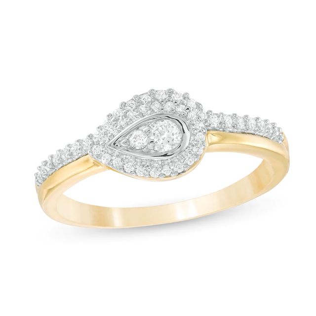 0.25 CT. T.W. Composite Diamond Sideways Pear-Shaped Frame Promise Ring in 10K Gold|Peoples Jewellers