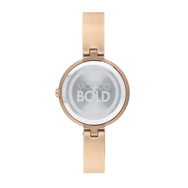 Ladies' Movado Bold®Crystal Rose-Tone Bangle Watch with Transparent Mother-of Pearl Dial (Model: 3600628)|Peoples Jewellers