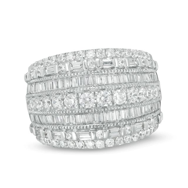 2.00 CT. T.W. Baguette and Round Diamond Multi-Row Ring in 10K Gold