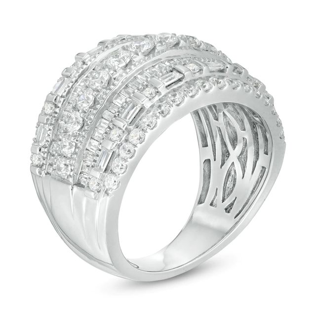 2.00 CT. T.W. Baguette and Round Diamond Multi-Row Ring in 10K Gold|Peoples Jewellers