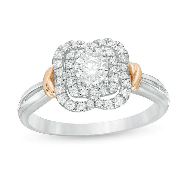 0.30 CT. T.W. Diamond Scallop Frame Collar Vintage-Style Engagement Ring in 14K Two-Tone Gold