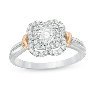 0.30 CT. T.W. Diamond Scallop Frame Collar Vintage-Style Engagement Ring in 14K Two-Tone Gold|Peoples Jewellers