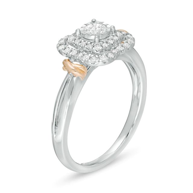 0.30 CT. T.W. Diamond Scallop Frame Collar Vintage-Style Engagement Ring in 14K Two-Tone Gold|Peoples Jewellers