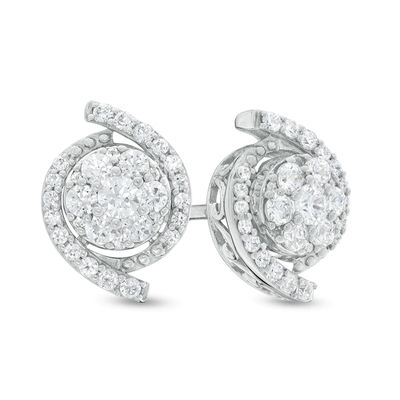 0.60 CT. T.W. Composite Diamond Whirlwind Stud Earrings in 10K White Gold|Peoples Jewellers