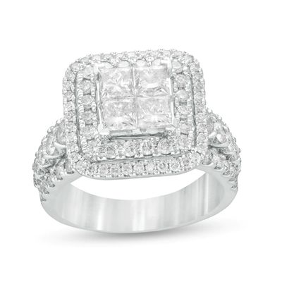 2.81 CT. T.W. Quad Princess-Cut Diamond Double Frame Engagement Ring in 14K White Gold|Peoples Jewellers