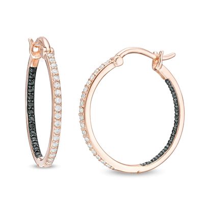 0.29 CT. T.W. Enhanced Black and White Diamond Inside-Out Hoop Earrings in 10K Rose Gold|Peoples Jewellers