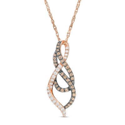 0.39 CT. T.W. Champagne and White Diamond Cascading Flame Pendant in 10K Rose Gold|Peoples Jewellers