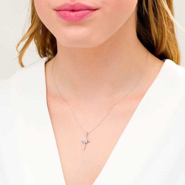 0.23 CT. T.W. Baguette and Round Diamond Cross Pendant in 10K White Gold|Peoples Jewellers