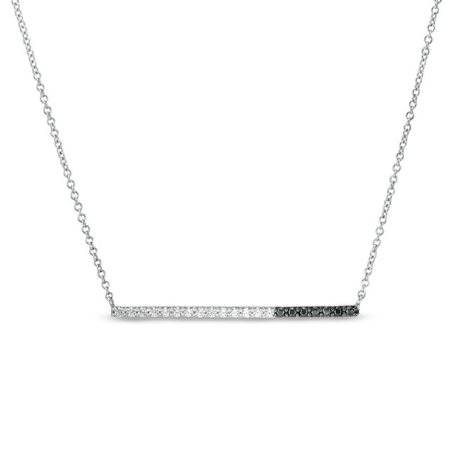 0.12 CT. T.W. Enhanced Black and White Diamond Bar Necklace in Sterling Silver