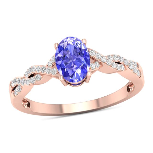 Oval Tanzanite and 0.10 CT. T.W. Diamond Twist Shank Ring in 10K Rose Gold|Peoples Jewellers