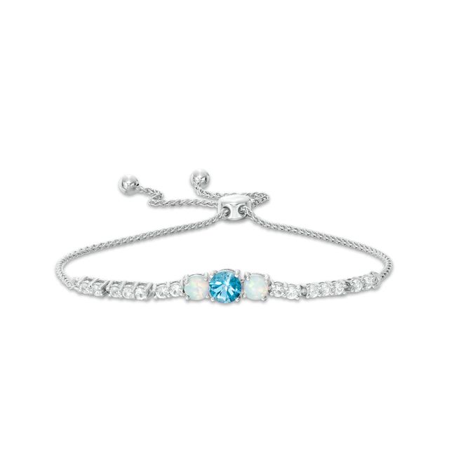 Swiss Blue Topaz, Lab-Created Opal and White Sapphire Bolo Bracelet in Sterling Silver - 9.0"|Peoples Jewellers