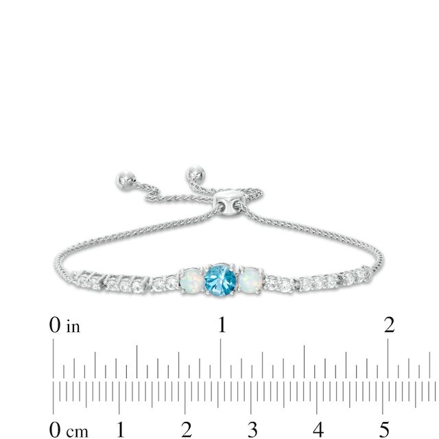 Swiss Blue Topaz, Lab-Created Opal and White Sapphire Bolo Bracelet in Sterling Silver - 9.0"