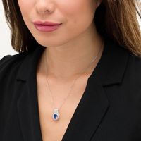 Oval Lab-Created Blue and White Sapphire Drop Pendant in Sterling Silver|Peoples Jewellers