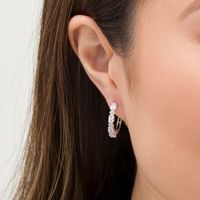 Oval and Round Lab-Created White Sapphire Hoop Earrings in Sterling Silver|Peoples Jewellers