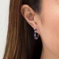 Oval Lab-Created Blue and White Sapphire Hoop Earrings in Sterling Silver|Peoples Jewellers