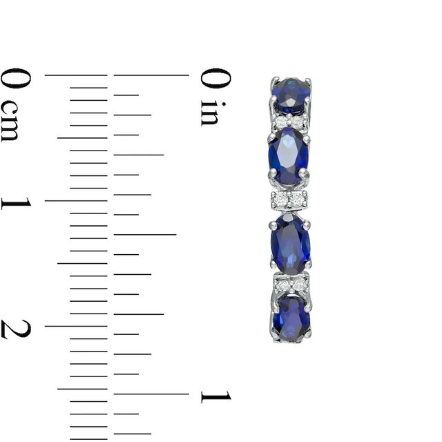 Oval Lab-Created Blue and White Sapphire Hoop Earrings in Sterling Silver|Peoples Jewellers